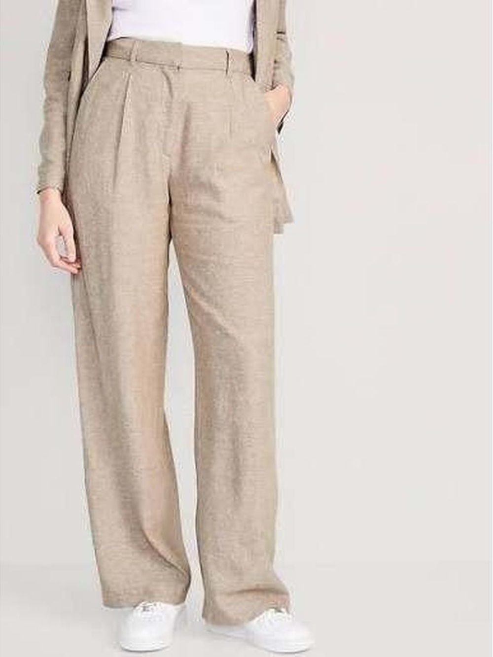 Wide-Leg Linen Pleated Women's Pants — Flax Beige